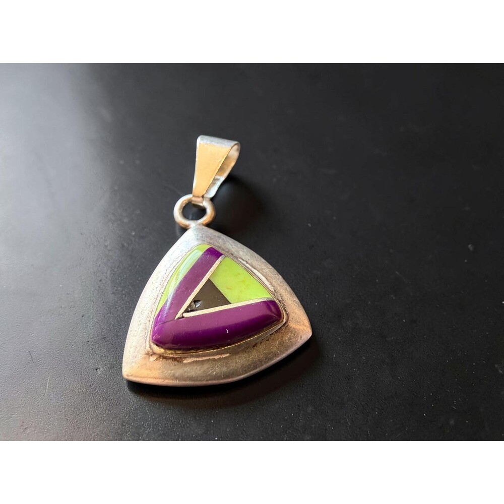 Sterling Silver Geometric Inlay Navajo Native American Pendant Signed OTT Estate